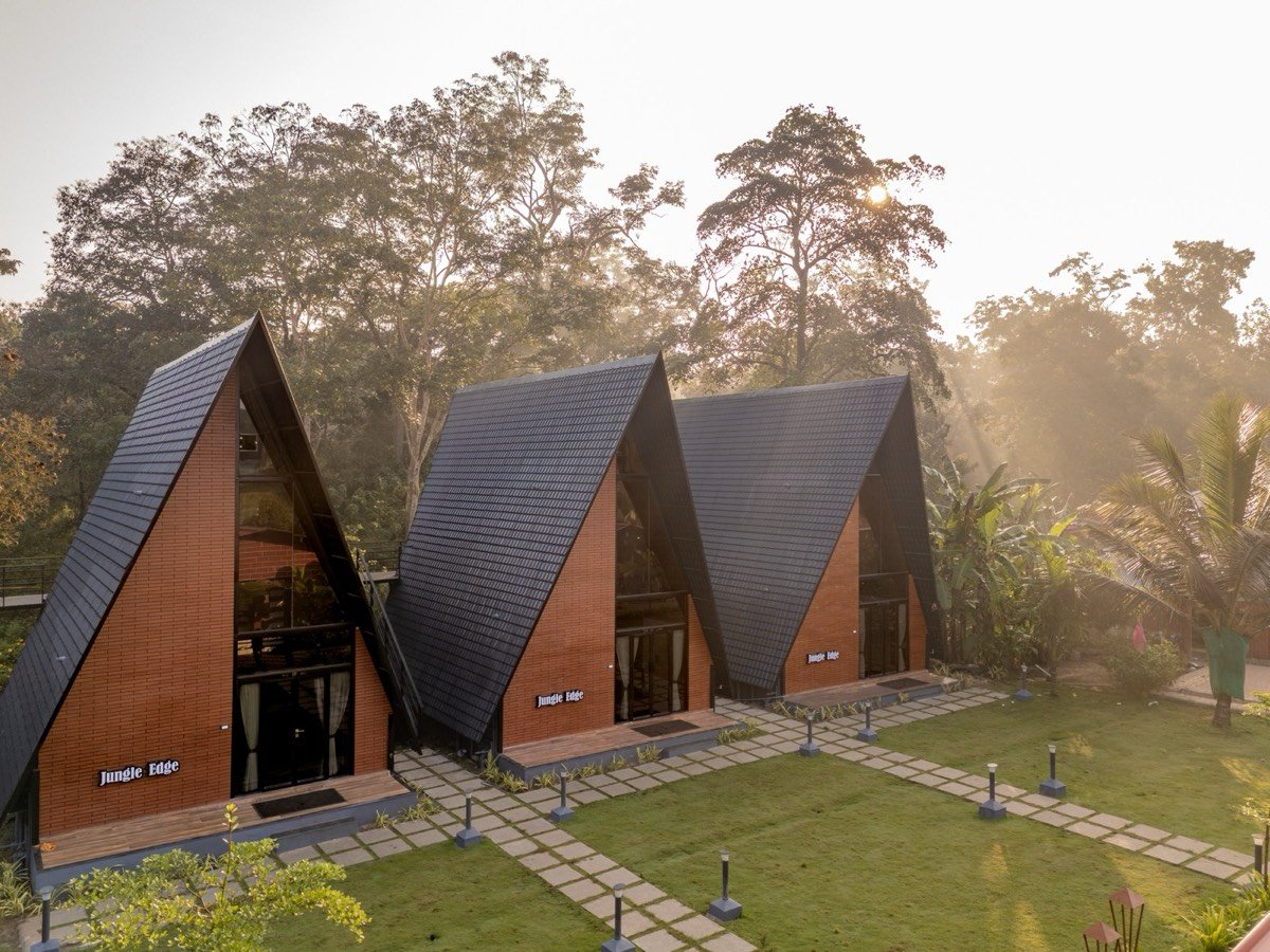 Jungle Edge Dandeli resort — aerial drone view